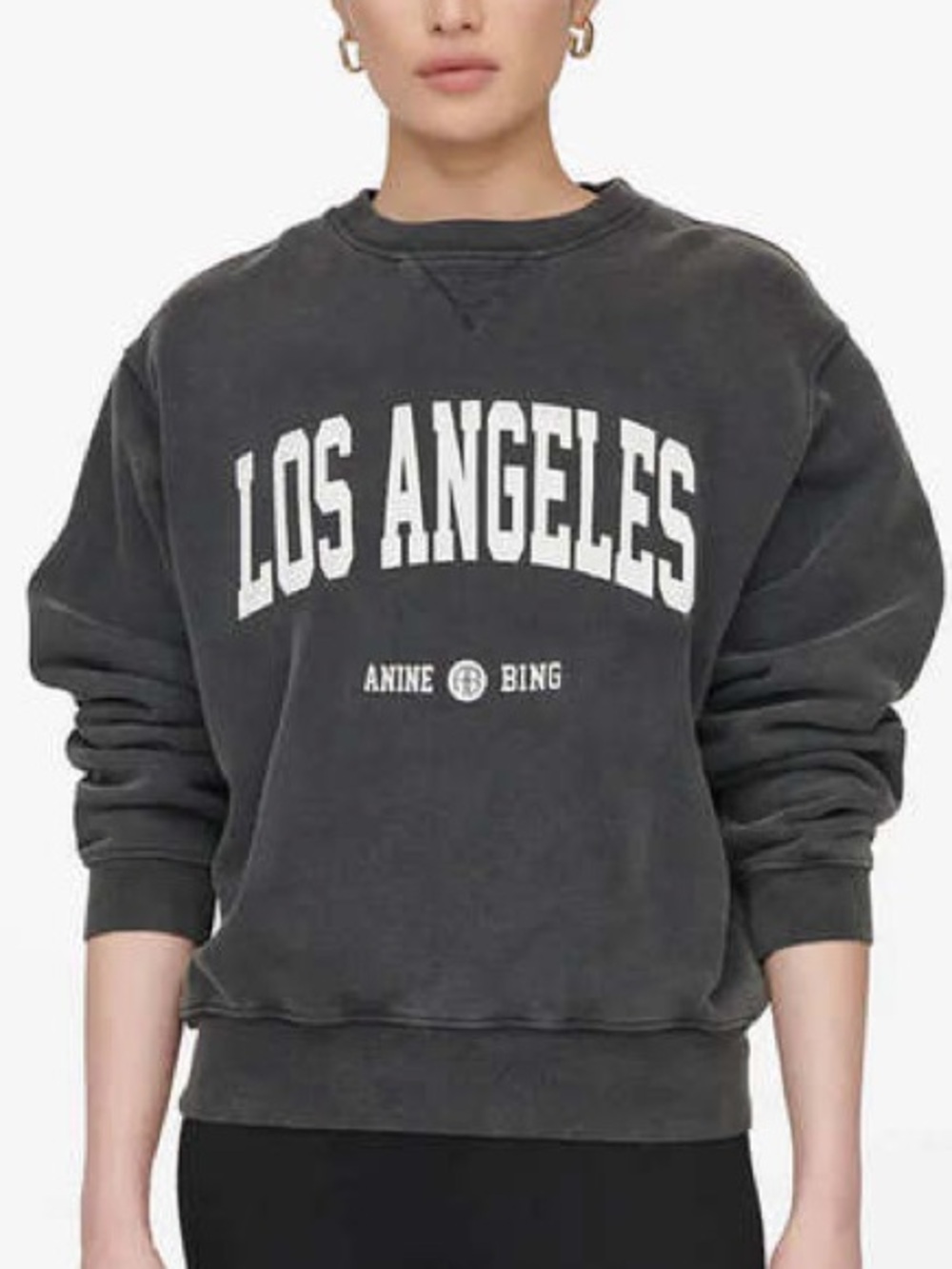 Anine Bing Charcoal Crewneck Sweatshirt with White 'Los Angeles' Print